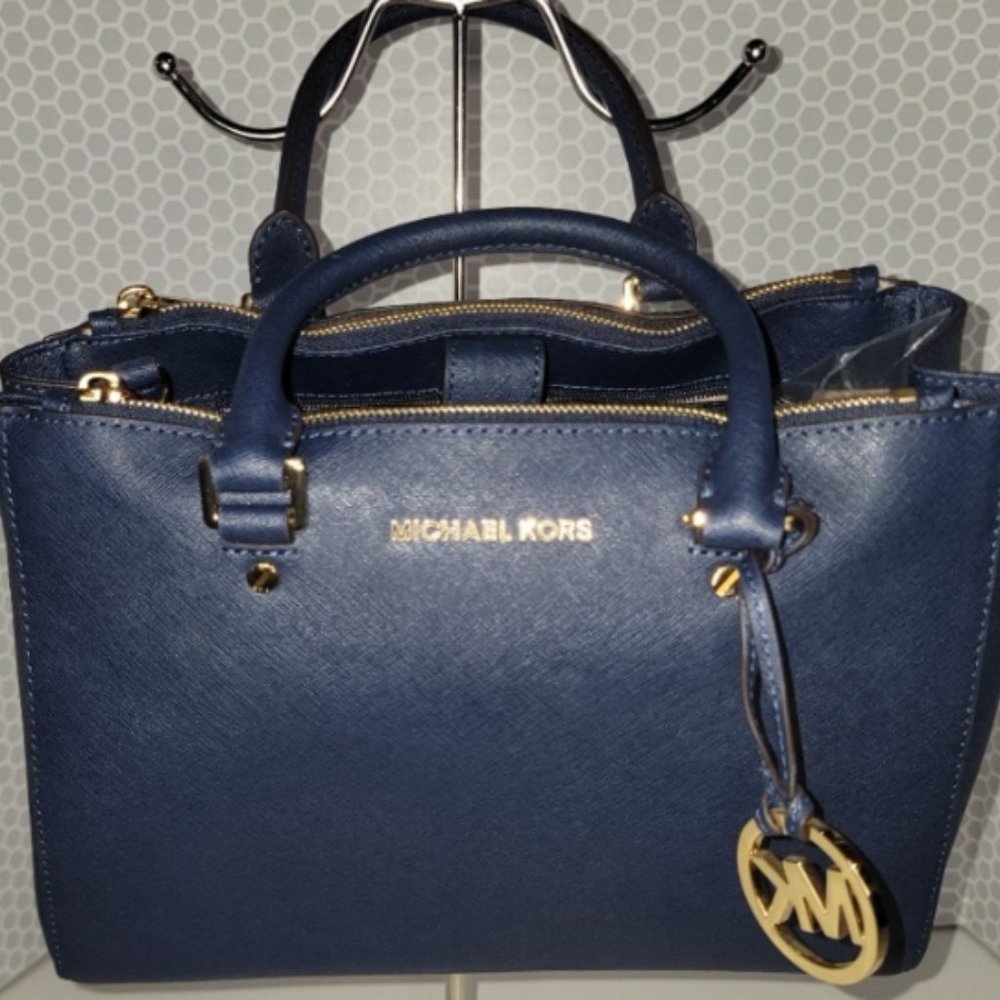 Michael Kors Sutton Satchel Navy Saffiano
